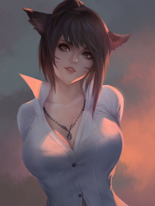 Anime Woman with Cat Ears — Gray