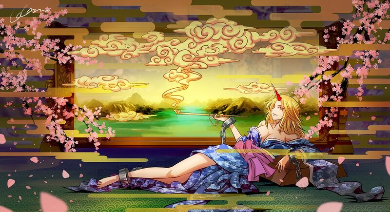 Anime woman with chains in garden