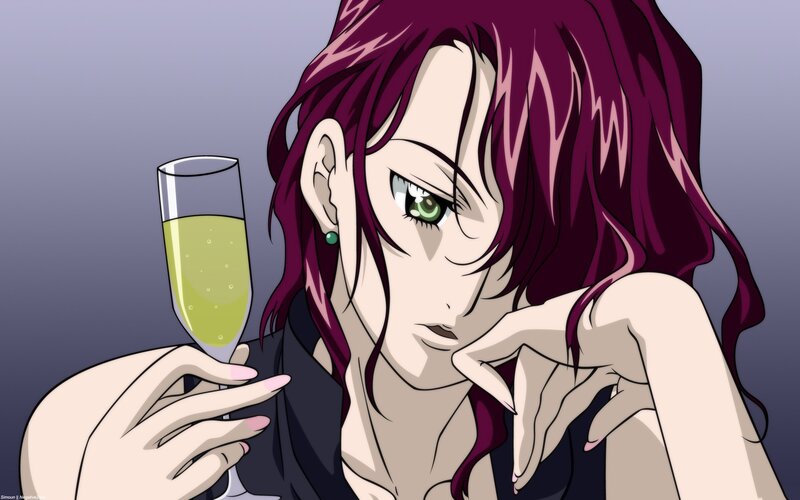anime woman with champagne