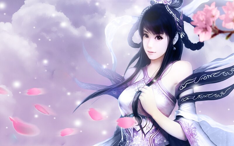 anime woman with cherry blossoms