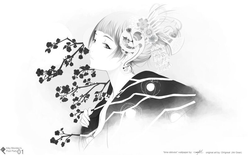 Anime Woman with Cherry Blossoms — Black
