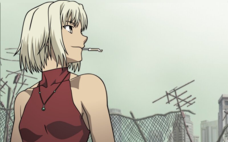 Anime Woman with Cigarette — Red, Contemplative