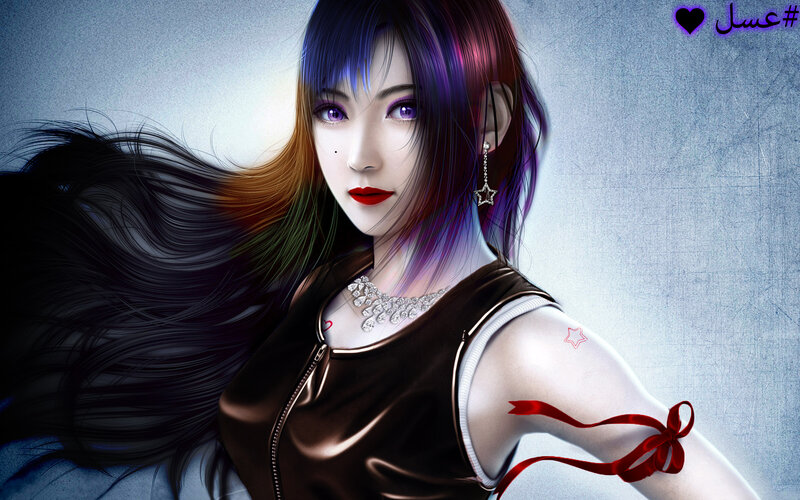 Anime Woman with Colorful Hair — Purple, Dramatic