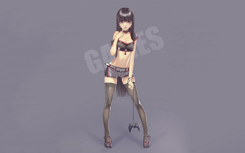 Anime Woman with Controller — Gray