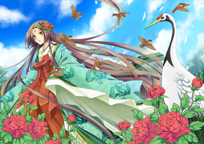 Anime Woman with Crane