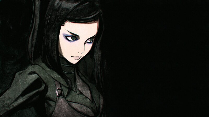 Anime Woman with Dark Hair — Black, Dramatic, Manga, Dark Background