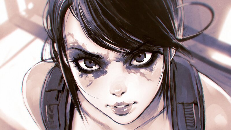Anime Woman with Dark Hair — Black, Dramatic, Manga
