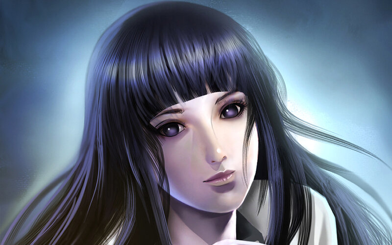 Anime Woman with Dark Hair — Blue, Dramatic
