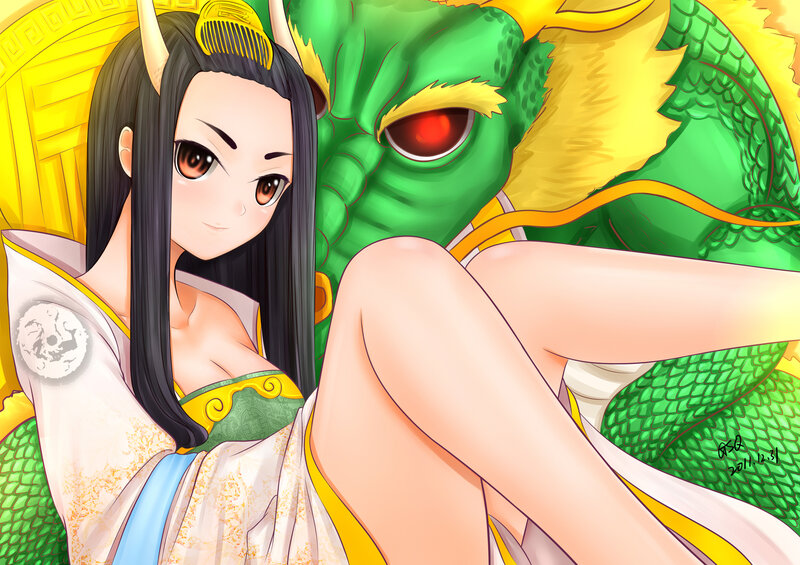 Anime Woman with Dragon — Green