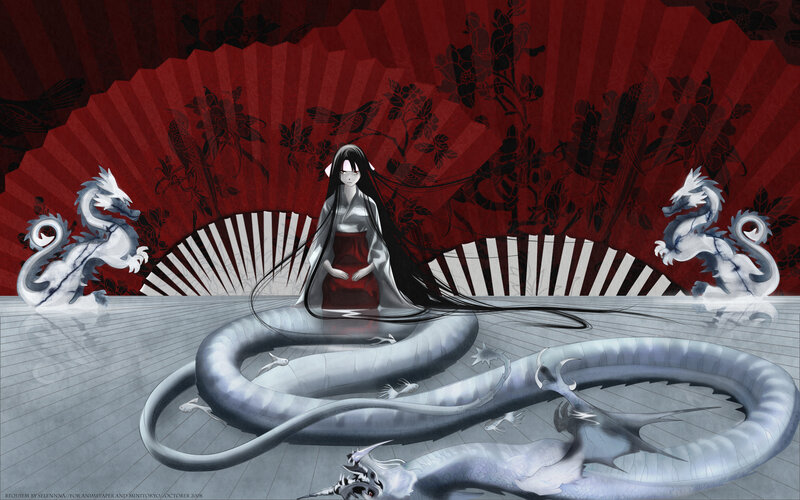 Anime woman with dragons