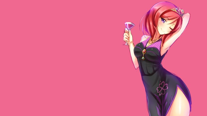 Anime Woman with Drink — Pink