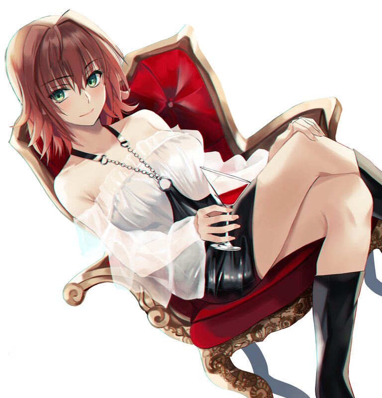 Anime Woman with Drink — Red