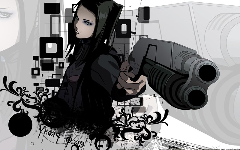 anime woman with dual-barrel gun