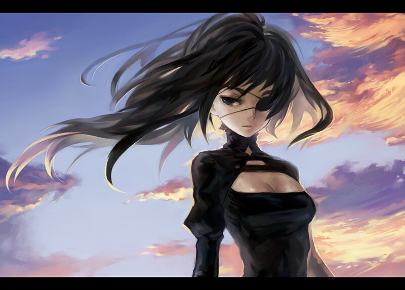 Anime Woman with Eyepatch — Black