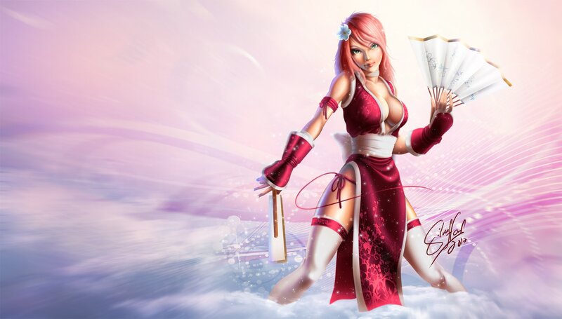 anime woman with fan