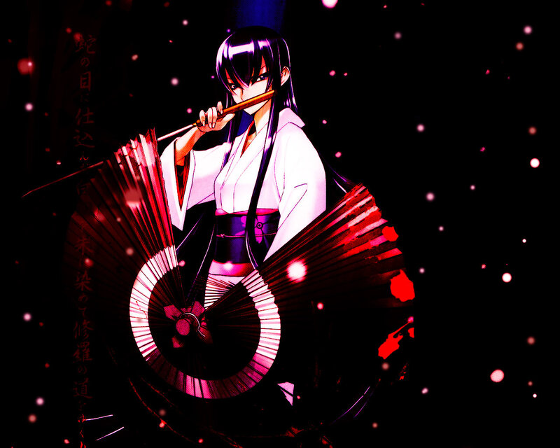 Anime Woman with Fan — Black, Dramatic