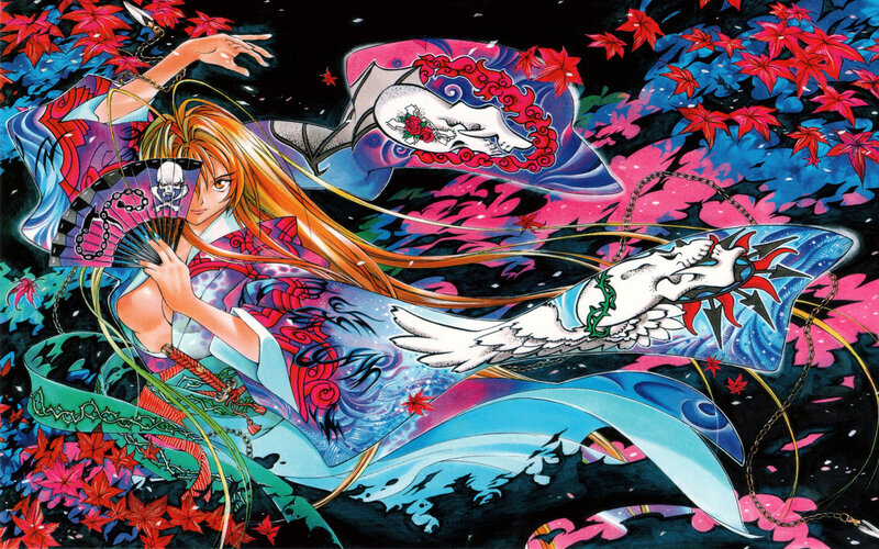 Anime Woman with Fan — Blue, Dramatic