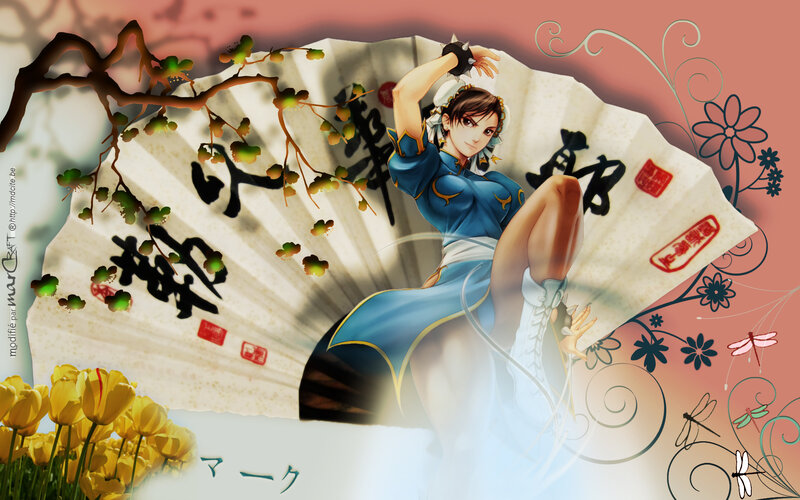 Anime Woman with Fan — Blue