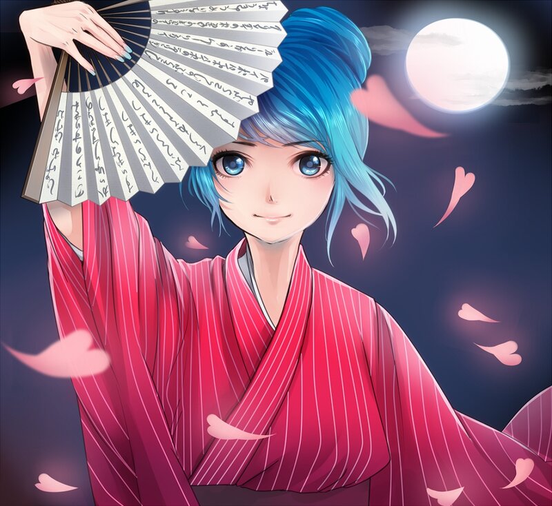 Anime Woman with Fan — Pink