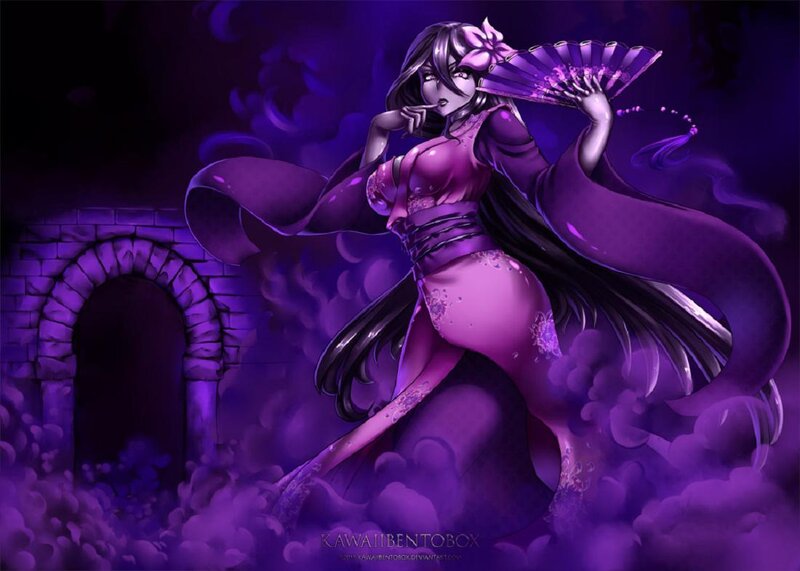 Anime Woman with Fan — Purple, Dramatic, Night
