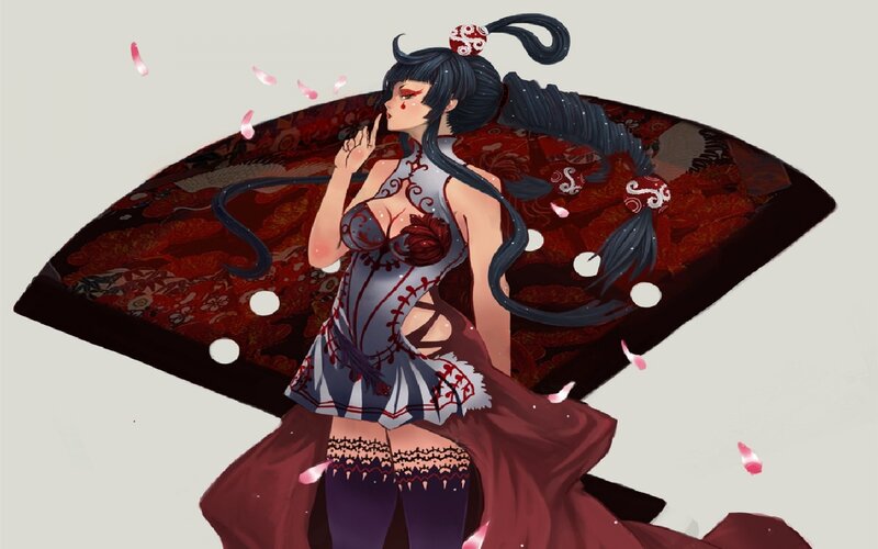 Anime Woman with Fan — Red, Dramatic