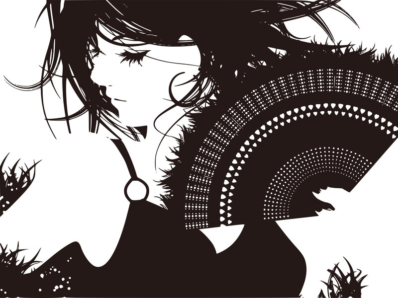 anime woman with fan