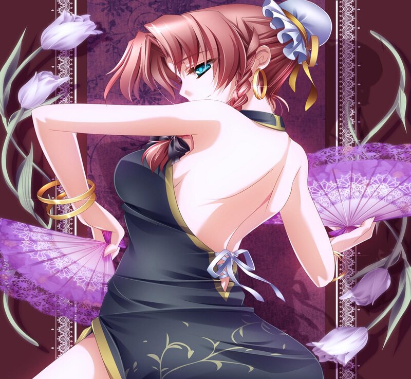 Anime Woman with Fans — Purple