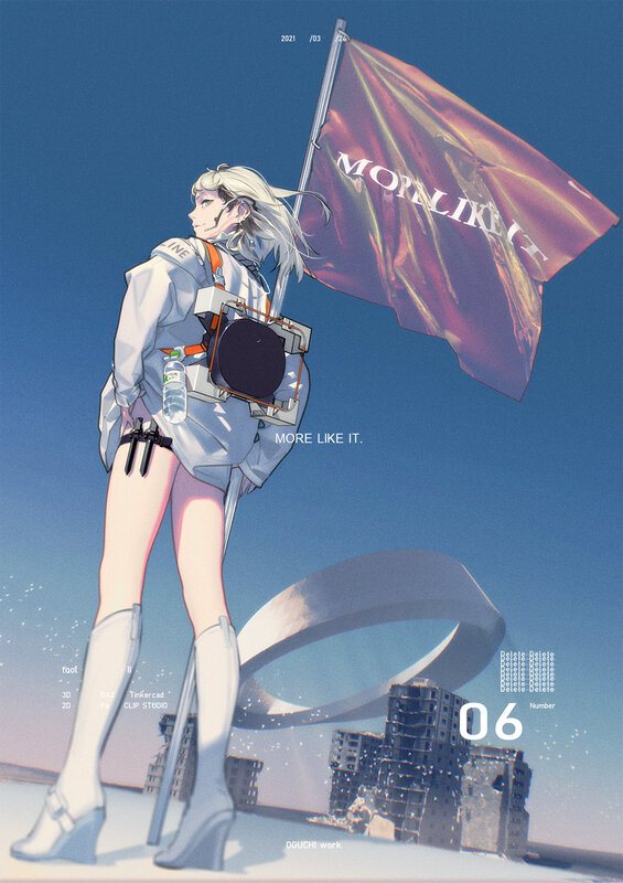 Anime Woman with Flag — Blue
