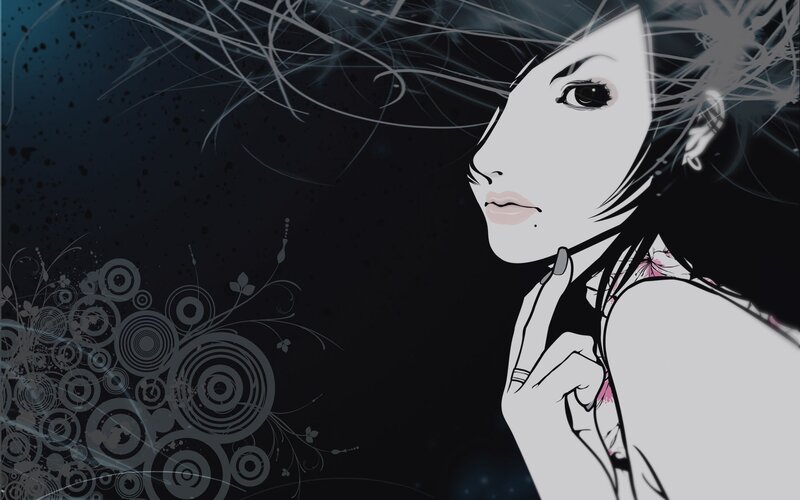anime woman with floral background