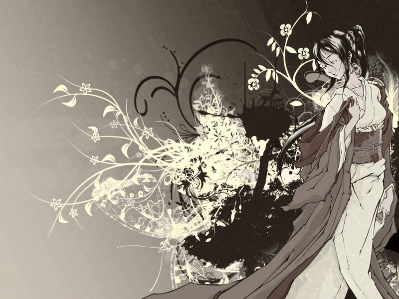 Anime Woman with Floral Design — Black