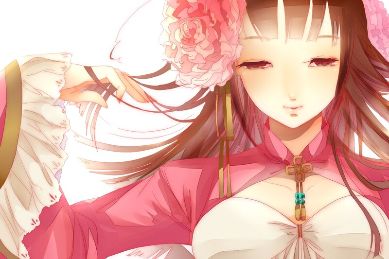 Anime Woman with Flower — Pink