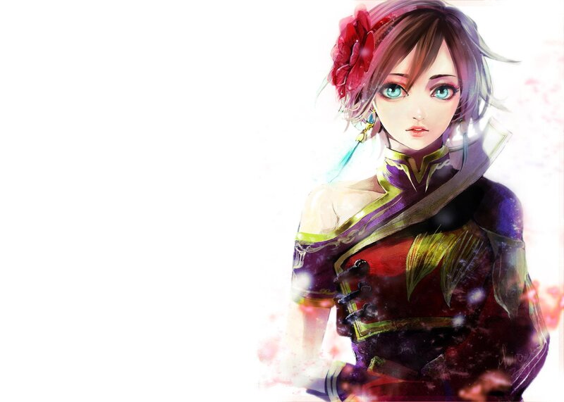 Anime Woman with Flower — Purple