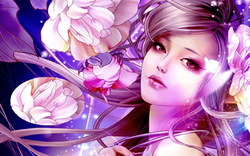 anime woman with flowers