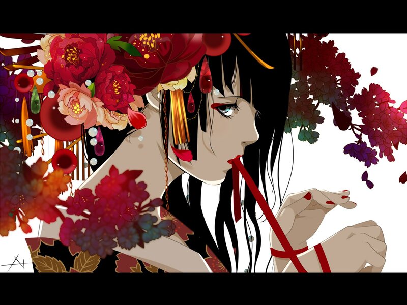 anime woman with flowers