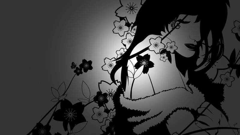 Anime Woman with Flowers — Black