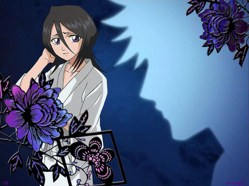 Anime Woman with Flowers — Blue