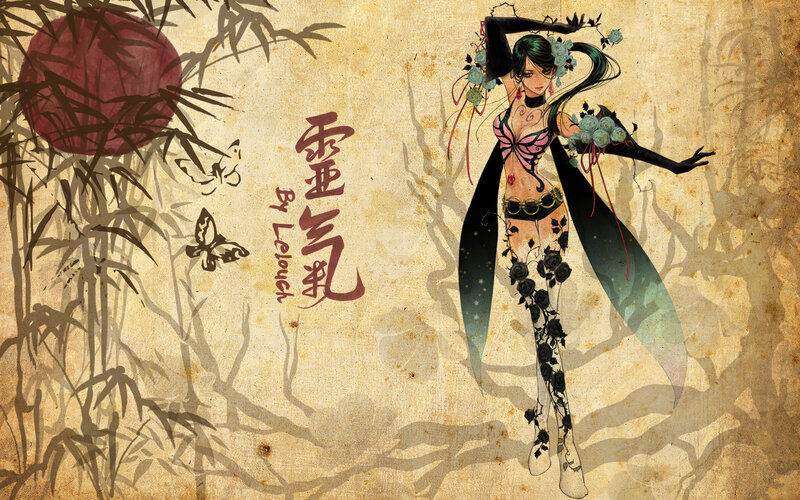 Anime Woman with Flowers — Brown
