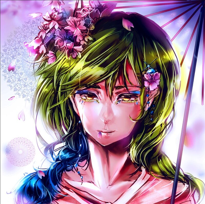 Anime Woman with Flowers — Green
