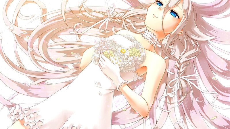 Anime Woman with Flowers — Pink, Serene, Long Hair
