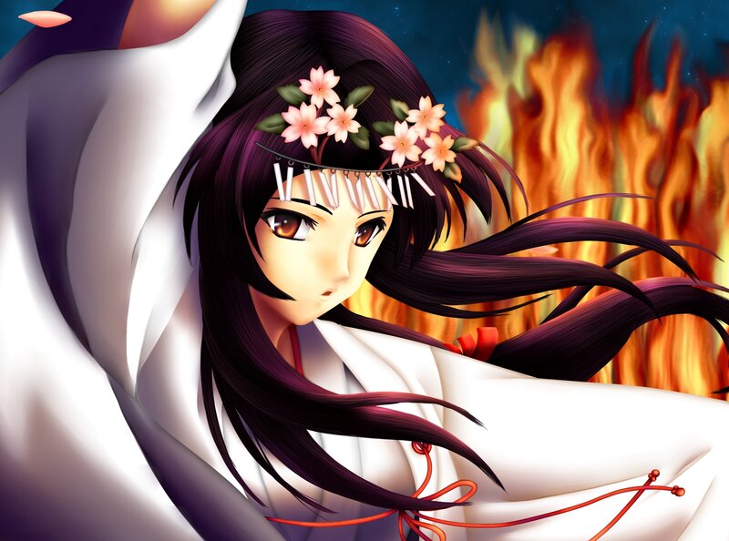 Anime Woman with Flowers — Purple, Dramatic