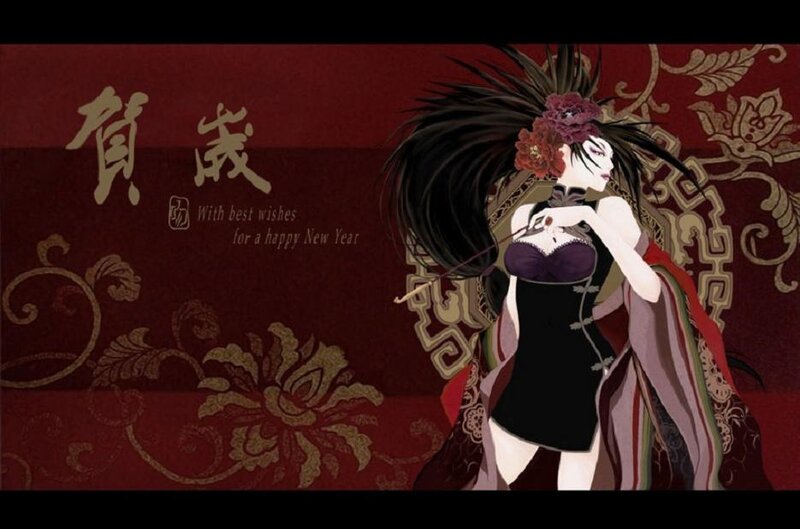 Anime Woman with Flowers — Red, Festive