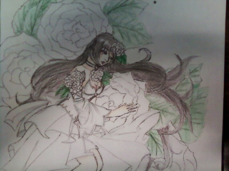 Anime Woman with Flowers — White