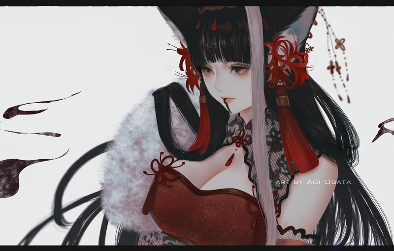 Anime Woman with Fox Ears — Black, Dramatic