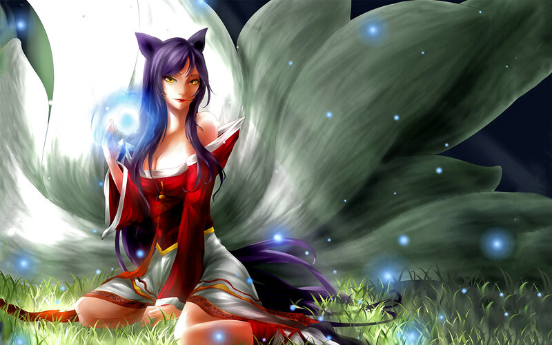 Anime Woman with Fox Ears — Purple