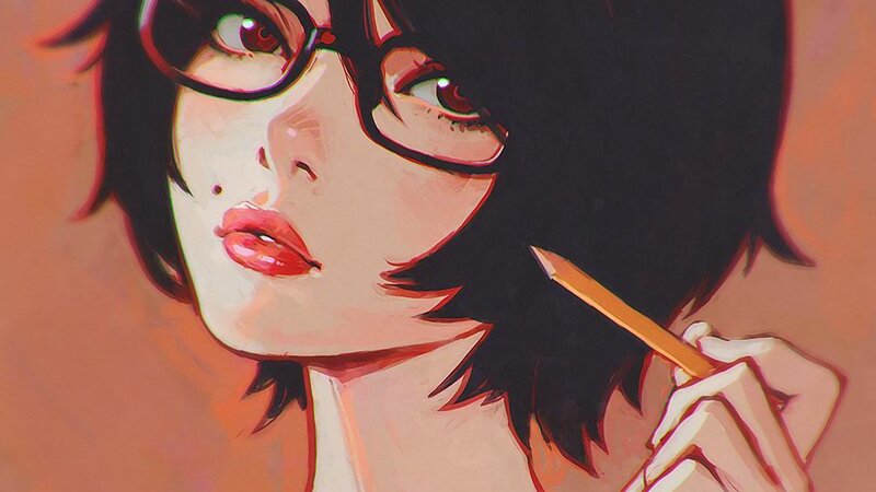 Anime Woman with Glasses — Black