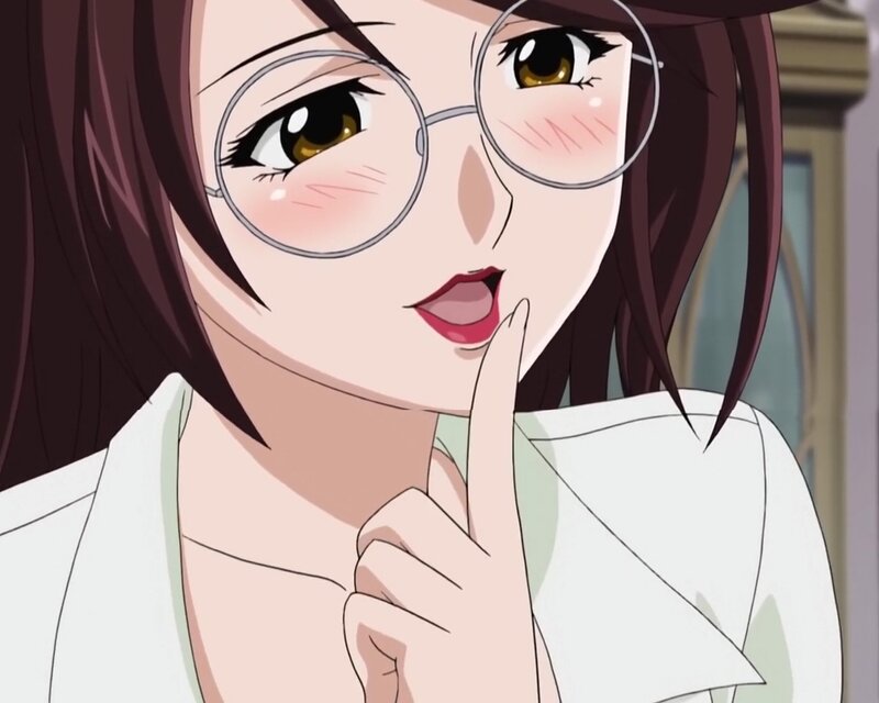 Anime Woman with Glasses — Brown, Playful