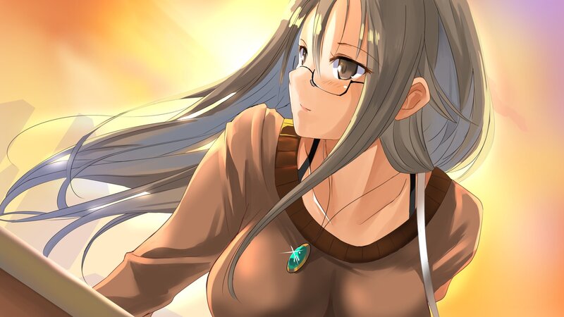 Anime Woman with Glasses — Brown, Serene