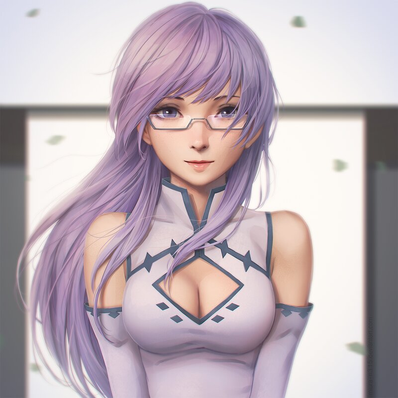 Anime Woman with Glasses — Purple, Calm, Digital Art