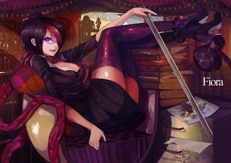Anime Woman with Glasses — Purple, Seductive