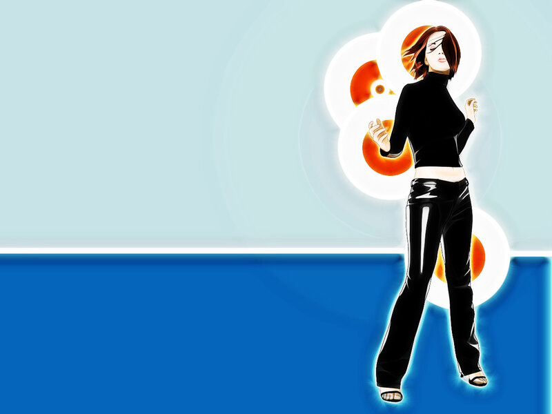 anime woman with glowing discs